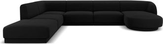 MICADONI Sofá esquinero panorámico izquierdo 6 plazas de terciopelo negro