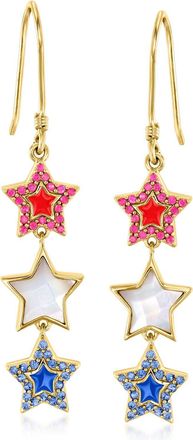 Ross-Simons Ruby,. Sapphire and Mother-Of-Pearl Star Drop Earrings With Red and Blue Enamel in 18kt Gold Over Sterling