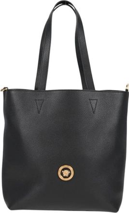Versace Pre-owned Tote Bags, female, Black, Size: ONE SIZE Pre-owned Medusa Logo Leather Tote Bag