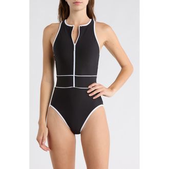 BECCA by Rebecca Virtue Bali Boho Contrast Binding One-Piece Swimsuit in Black at Nordstrom, Size Medium