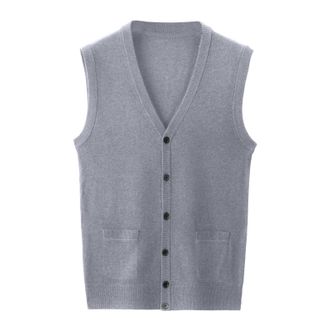 Generic Seeveless Jumpers for Men UK Lightweight Knitted Gilets Casual Knitted Waistcoats Buttons Down V-Neck Sweater Vests Ribbed Crochet Sleeveless Cardigan