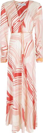 Raquel Diniz Pink Valerie Draped Silk Printed Maxi Dress