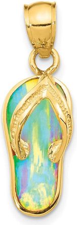 Diamond2Deal 14k Yellow Gold Polished 3D Created White Opal Flip Flop Pendant