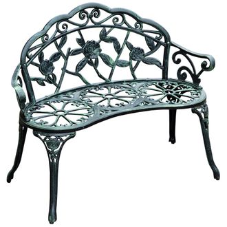 STILVORA Banco De Jardin 2 Plazas Con Respaldo Motivo Floral Y Adornos Vintage De Metal Verde Antiguo 100 X 54 X 78 Cm