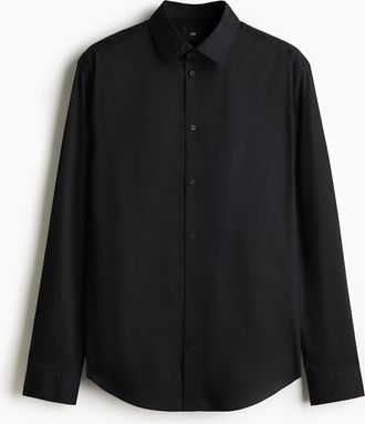 H&M Stretchiges Hemd in Slim Fit - Schwarz
