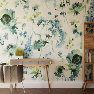 Superfresco Easy Watercolour Floral Pale Blue Print To Order 3m x 2.8m Mural