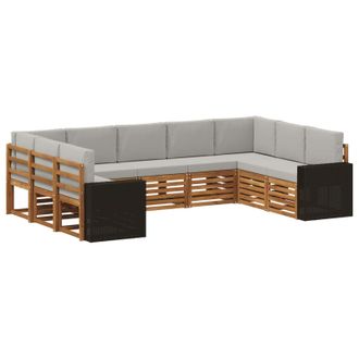 vidaXL Set Di Divani Da Esterno 9 Pz 9-posti Naturale E Grigio Chiaro Vidaxl