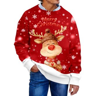 Generic Funny Christmas Jumper for Women Men Novelty Graphic Reindeer Snowflakes Knitted Sweater Long Sleeves Crew Neck Unisex Christmas Ugly Jumpers Men Wome
