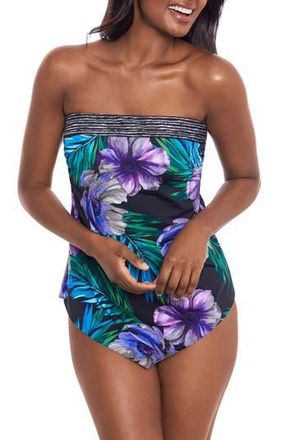 Miraclesuit Flora Aura Hankini One-Piece Swimsuit in Black Multi at Nordstrom Rack, Size 16