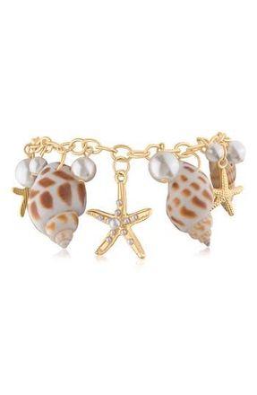 Jardin Sea Life Shell & Faux Pearl Charm Bracelet in White/Gold at Nordstrom Rack