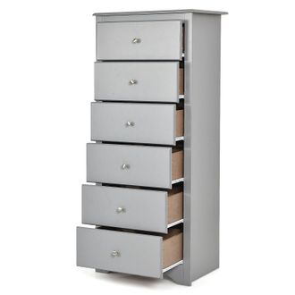 Costway Costway Chest of Drawers Free Standing 6 Drawers Wooden Storage Cabinet W/ Metal Handles in Grey