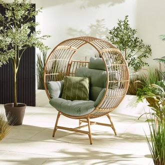 Furniturebox Boca Rattan Cocoon Garden Egg Chair in Green