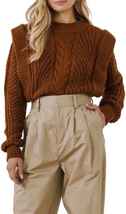 English Factory Ruffle Sweater in Brown at Nordstrom, Size Large