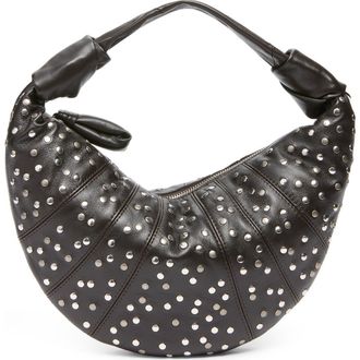 Christophe Lemaire Mini Fortune Croissant Studded Leather Handbag in Dark Chocolate at Nordstrom