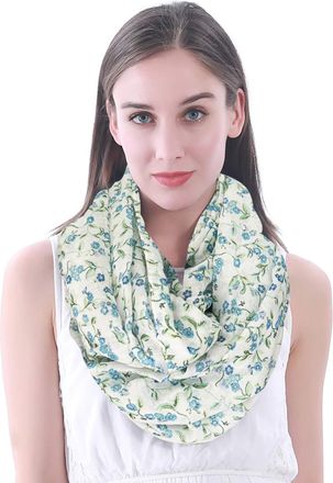 Lina & Lily Forget Me Not Flower Print Snood Scarf for Women, Fashion Floral Lightweight Scarf for All Seasons (White)