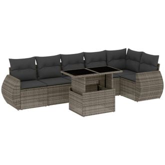 vidaXL Set De Sof&aacute;s De Jard&iacute;n 7 Pzas Con Cojines Rat&aacute;n Sint&eacute;tico Gris Vidaxl