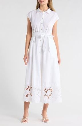 Ellen Tracy Floral Lace Trim Cotton Shirtdress in White at Nordstrom Rack, Size X-Large
