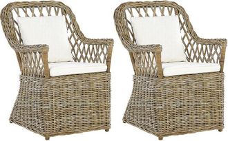 Beliani Set of 2 Garden Armchairs with Cushions MAROS Rattan Natural