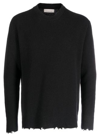 Laneus distressed crew-neck wool jumper - men - Wool - 46 - Black