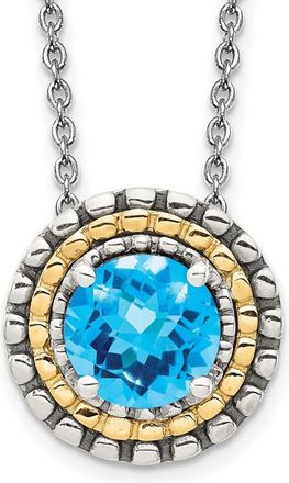 Diamond2Deal Sterling Silver with 14K Accent Round Light Swiss Blue Topaz Pendant Necklace