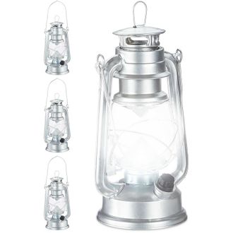 Relaxdays 4x Lanterna LED, Lampada Decorativa Retr&ograve; per Finestre o da Giardino, a Batteria, Argentato