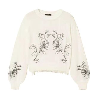 Twinset Maglia con ricamo floreale e frange - - Knitwear - Donna - Bianco - XS