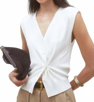 Suncoo Draped Sleeveless Cardigan In Ecru