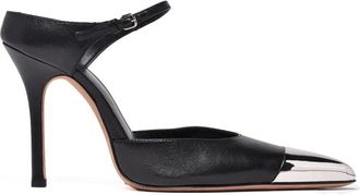Sportmax Black Leather Ankle-Strap High-Heel Pumps