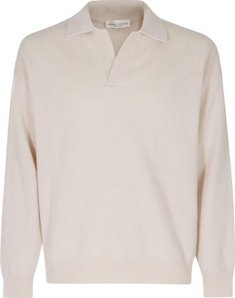 Roberto Collina Chalk Skipper-Neck Ribbed Cuffs Merino Wool Sweater