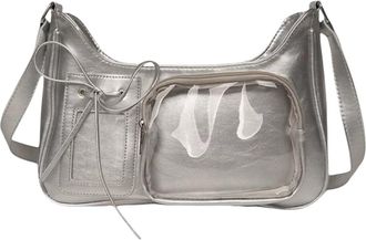 Generic PU Shoulder Bag Adjustable Strap Hobo Handbags Tote Bag for Women (Silver)