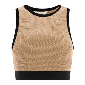 Palm Angels Sleeveless Tops, female, Beige, Size: M Beige Logo Tape Knit Top