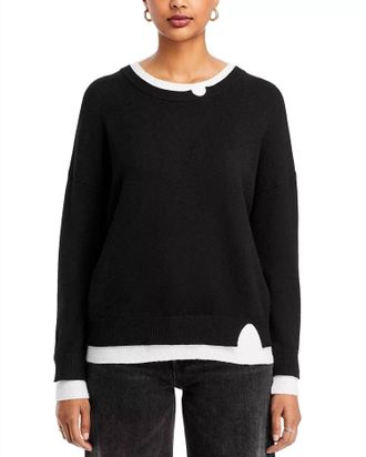Theo & Spence Notch Collar Twofer Sweater In Black