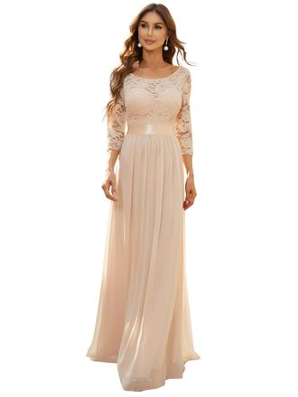Ever-pretty Womens Elegant 3/4 Sleeve Floor Length Empire Waist Long Chiffon A Line Bridesmaid Dresses Blush, 16, A Blush