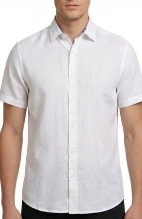 Report Collection Short Sleeve Linen & Cotton Blend Button-Up Shirt in White at Nordstrom Rack, Size Xx-Large