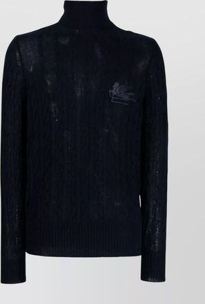 Etro cable knit turtleneck sweater with ribbed cuffs and hem