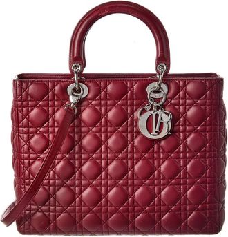 Dior Red Cannage Leather Large Lady Dior (Authentic Pre-Loved)