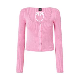 Pinko Cardigans, female, Pink, Size: M Cropped Cardigan with Bird Logo on the Back