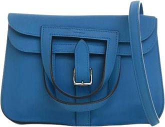 Herm&egrave;s Pre-owned Mini Halzan Crossbody Bag - Dames - Vintage Schoudertas - Blauw - ONE Size - Leer - Vintage