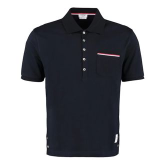 Thom Browne Polo Shirts, male, Blue, Size: S Pique Pocket Polo