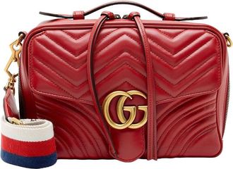 Gucci Red Leather Matelasse Gg Marmont Zip Around Top Handle (Authentic Pre- Loved)