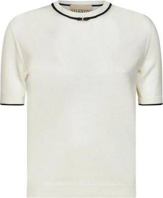 Valentino Trui met strikdetail van ribbelkatoen - Dames - T-shirts - Wit - L - Katoen - Tops