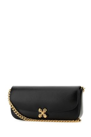 Alexander McQueen Womens Black Leather Skull Flower Crossbody Bag Blackgold Borse A Tracolla