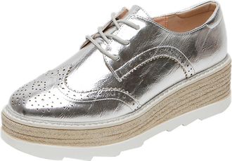 Tosoft Comfort Oxford Shoes for Women Girls Lace Up Platform Wedge Everyday Work Office Business Formal Dress Shoes Brogues (Color : Silver, Size : 39)