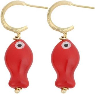 Panacea Fish Drop Hoop Earrings in Red at Nordstrom