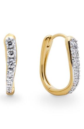 Monica Vinader Riva Pav&eacute; Lab Grown Diamond Small Hoop Earrings in 18K Gold Vermeil/Lab Diamond at Nordstrom