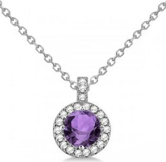 Allurez Amethyst & Diamond Halo Pendant Necklace 14k White Gold (0.77ct)