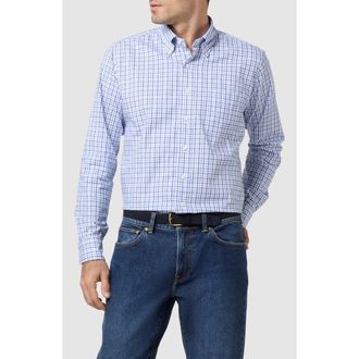Sid Mashburn Slim Fit Check Button-Down Oxford Shirt in Blue /Navy Tattersall Oxford at Nordstrom Rack, Size Xx-Large