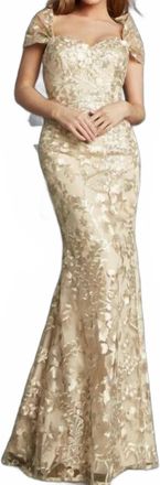 Jovani Shawl Sleeves Embroidered Dress In Champagne
