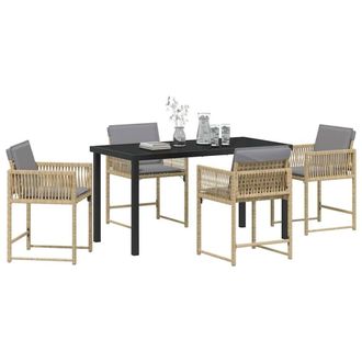 Berkfield Home Sturdy 5 Piece Garden Dining Set with Cushions Beige Poly Rattan