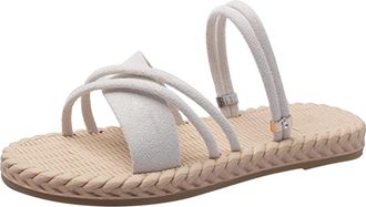 Generic Womens Sandals Summer Elegant Evening Shoes Plain Beach Shoes Women Flip Flops Flat Leisure Beach Slippers Womens Summer Flip Flops, beige, 8 UK